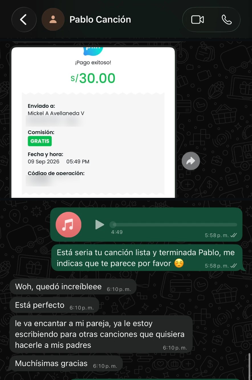 Conversación real de WhatsApp con Pablo tras recibir su canción